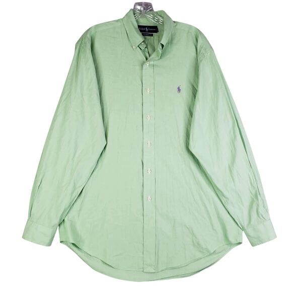 Polo Ralph Lauren Shirt Men's Size Medium M Oxford Green Solid Button Down LS - Picture 2 of 10